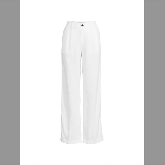 Lands' End White Linen High Waisted Elastic Waist Pants Size 6 - Picture 1 of 7